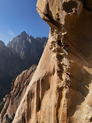 Bavella, Corsica, Jeef, Punta d'U Corbu - Priti Wright climbing 'Jeef' on Punta d'U Corbu, Bavella, Corsica, November 2024