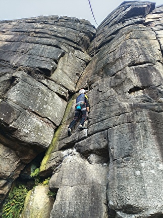 Peak District, UK, Giancarlo Maritano - Roberto Marani in arrampicata a Stanage