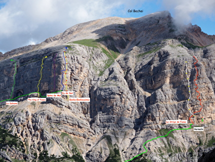 Bello Bellissimo, Col Bechei, Dolomiti, Josef Hilpold - Il tracciato di 'Bello Bellissimo' al Col Bechei, Dolomiti (Josef Hilpold, Franzi Taferner 2024)