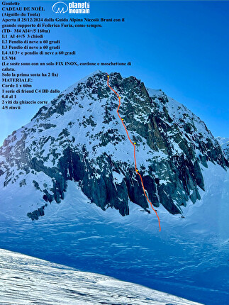 Aiguille de Toule, Mont Blanc, Niccolò Bruni, Federica Furia - The first ascent of 'Cadeau de Noël' on Aiguille du Toula, Mont Blanc (Niccolò Bruni, Federica Furia 25/12/2024)