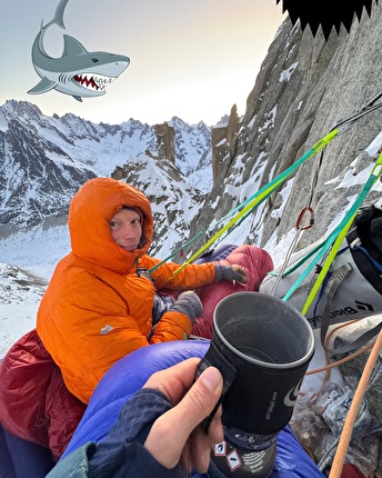 Dent du Requin, Mont Blanc, Tom Livingstone, Rob Smith - The first ascent of 'Shark Attack' on Dent du Requin in the Mont Blanc massif (Tom Livingstone, Rob Smith 4-6/03/2025)