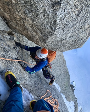 Dent du Requin, Mont Blanc, Tom Livingstone, Rob Smith - The first ascent of 'Shark Attack' on Dent du Requin in the Mont Blanc massif (Tom Livingstone, Rob Smith 4-6/03/2025)