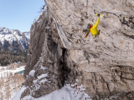 Katie McKinstry Stylos - Katie McKinstry Stylos making the first female ascent of 'Parallel World' in Dolomites, Yaniro style, March 2025