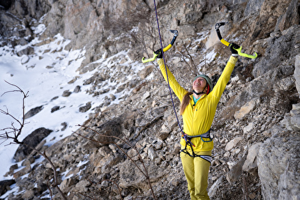 Katie McKinstry Stylos - Katie McKinstry Stylos making the first female ascent of 'Parallel World' in Dolomites, Yaniro style, March 2025