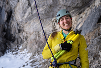 Katie McKinstry Stylos - Katie McKinstry Stylos making the first female ascent of 'Parallel World' in Dolomites, Yaniro style, March 2025