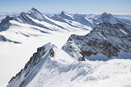 Eiger, Mönch, Jungfrau, Philipp Brugger, Nicolas Hojac - Philipp Brugger & Nicolas Hojac descending from the summit of Mönch on 05/04/2025