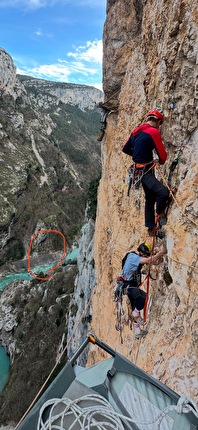 Verdon Gorge, Léo Billon, Esteban Daligault, Kilian Moni - The first ascent of 'Le Poussin' the Verdon Gorge, France (Léo Billon, Esteban Daligault, Kilian Moni 04/2025)