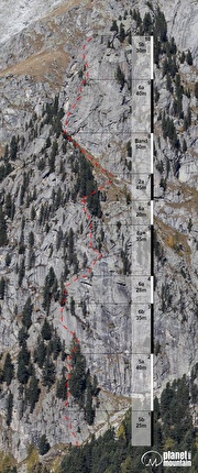 Passo Stalle, Valle die Anterselva, Manuel Gietl, Michael Kofler, Florian Wenter - Il tracciato della via 'Opium fürs Volk' al Passo Stalle, Valle die Anterselva (Manuel Gietl, Michael Kofler, Florian Wenter 2022)