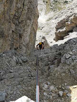Piccolo Lagazuoi, Dolomiti, Gianni Marcato  - Francesco Volpato sulla via 'Blede alla riscossa' al Piccolo Lagazuoi, Dolomiti