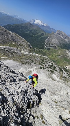 Piccolo Lagazuoi, Dolomiti, Gianni Marcato  - Gianni Marcato sulla via 'Blede alla riscossa' al Piccolo Lagazuoi, Dolomiti