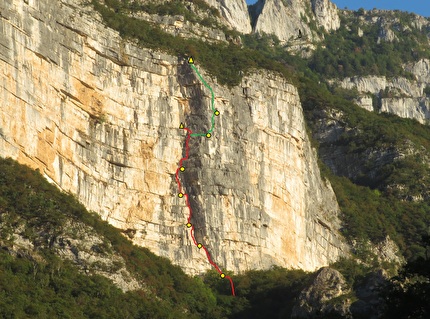 Parete Bahador, Val d’Adige, Walter Polidori - Il tracciato della via 'Oltre i confini del Pensiero' alla Parete Bahador in Val d’Adige