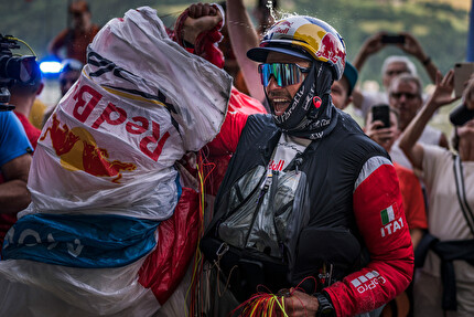Red Bull X-Alps 2025 - Aaron Durogati celebrates during Red Bull X-Alps at Zell am See, Austria, June 22, 2025.