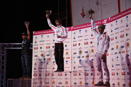 World Climbing Championships Paris 2012 - Boulder: Kilian Fischhuber (silver), Sean McColl (gold), Rustam Gelmanov (bronze)