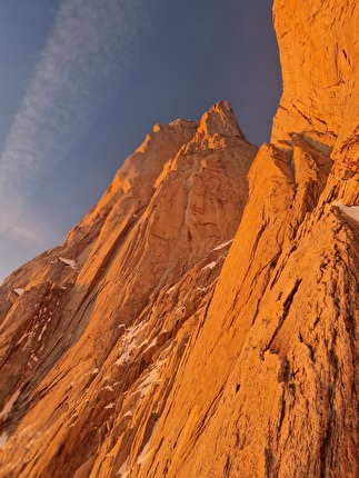 Fitz Roy Patagonia - The Goretta Pillar on Fitz Roy in Patagonia, photgraphed from fotografato dall Aguja Val Biois