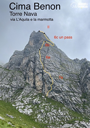 Cima Benon, Dolomiti di Brenta, Emanuele Menegardi, Stefano Menegardi - La relazione della via 'L’aquila e la Marmotta' alla Torre Nava alla Cima Benon nelle Dolomiti di Brenta (Emanuele Menegardi, Stefano Menegardi 16/07/2025)