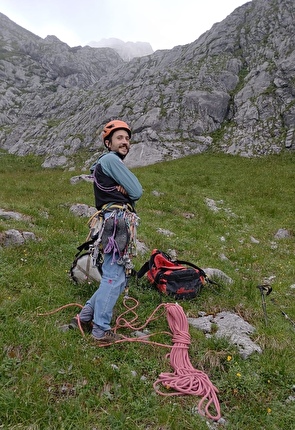 Cima Benon, Dolomiti di Brenta, Emanuele Menegardi, Stefano Menegardi - Stefano Menegardi prima dell'apertura di 'L’aquila e la Marmotta' alla Torre Nava alla Cima Benon nelle Dolomiti di Brenta (Emanuele Menegardi, Stefano Menegardi)