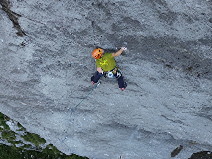 Monte Robon, Canin, Julian Alps, Massimo Sacchi, Marco Sterni - Paolo Sterni climbing 'La bellezza non conosce paura' on Monte Robon in the Julian Alps, first ascended in 1997 by Massimo Sacchi and Marco Sterni