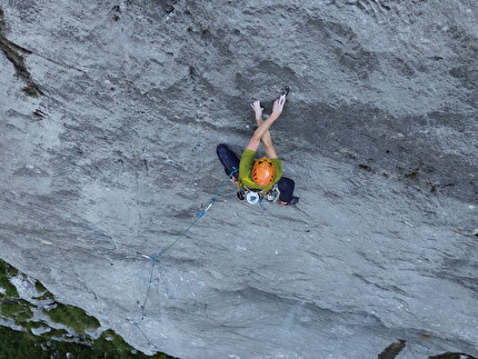 Monte Robon, Canin, Julian Alps, Massimo Sacchi, Marco Sterni - Paolo Sterni climbing 'La bellezza non conosce paura' on Monte Robon in the Julian Alps, first ascended in 1997 by Massimo Sacchi and Marco Sterni
