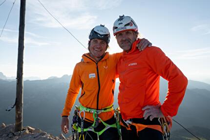Appassionata Sass dla Crusc Dolomiti, Simon Gietl, Alexander Huber - Simon Gietl e Alexander Huber dopo l'apertura di 'Appassionata' al Sass dla Crusc, Dolomiti