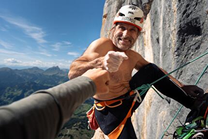Appassionata Sass dla Crusc Dolomiti, Simon Gietl, Alexander Huber - Alexander Huber durante l'apertura di 'Appassionata' al Sass dla Crusc, Dolomiti