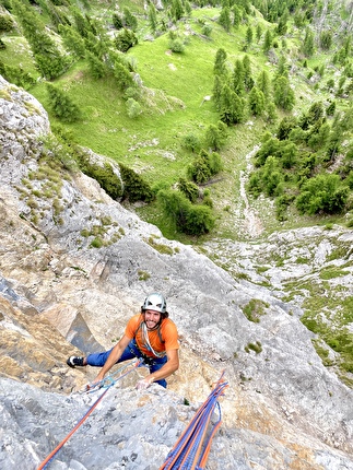 Piccolo Piz de Guda, Marmolada, Dolomiti, Federico Dell’Antone, Thomas Gianola - Thomas Gianola durante l'apertura di 'Il Orso' al Piccolo Piz de Guda, Marmolada, Dolomiti (Federico Dell’Antone, Thomas Gianola 6, 20/06/2024)
