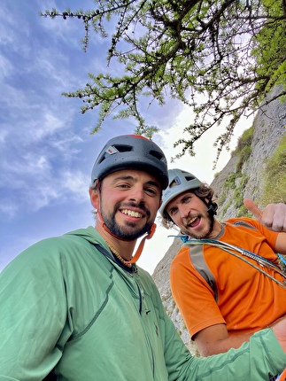 Piccolo Piz de Guda, Marmolada, Dolomiti, Federico Dell’Antone, Thomas Gianola - Federico Dell’Antone e Thomas Gianola durante l''apertura di 'Il Orso' al Piccolo Piz de Guda, Marmolada, Dolomiti (Federico Dell’Antone, Thomas Gianola 6, 20/06/2024)