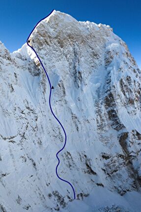 Jannu East, Benjamin Védrines, Nicolas Jean - The line of the first ascent of Jannu East (7,468m) in Nepal, climbed alpine style by Nicolas Jean and Benjamin Védrines 13-16/10/2025)