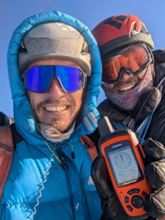 Khurdopin Sar, Gaëtan Navarrete, Julien Priour - Gaëtan Navarrete and Julien Priour on the summit of Khurdopin Sar (6,458m) in the Karakoram, Pakistan on 14/10/2025 after having made the first ascent of the mountain alpine style via the south couloir to the west ridge.