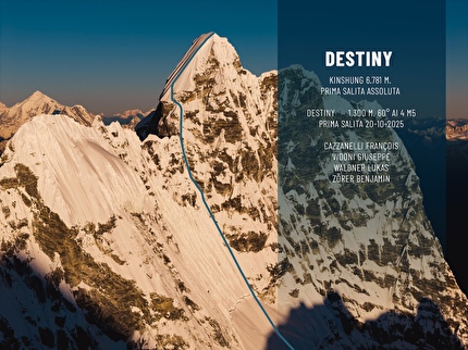 Kimshung, Nepal - Il tracciato di 'Destiny', Kimshung, Nepal (François Cazzanelli, Beppe Vidoni, Lucas Waldner e Benjamin Zörer, 20 ottobre 2025)