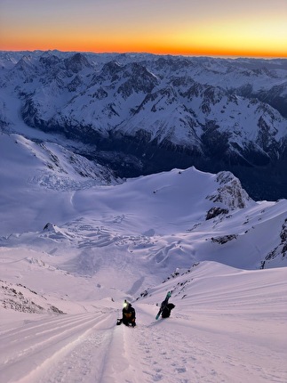 Aoraki / Mt Cook New Zealand, Ross Hewitt, Will Rowntree, Sam Smoothy - Sam Smoothy and Ross Hewitt making the first ski descent of the 'Jones Route' on the east face of Aoraki / Mt Cook, New Zealand on 01/11/2025
