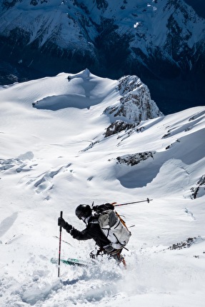 Aoraki / Mt Cook New Zealand, Ross Hewitt, Will Rowntree, Sam Smoothy - Ross Hewitt making the first ski descent of the 'Jones Route' on the east face of Aoraki / Mt Cook, New Zealand on 01/11/2025
