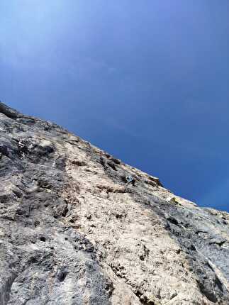 Corno del Framont, Moiazza, Dolomiti, Nicholas Farenzena, Gabriele Walicki - L'apertura di 'Baila Morena': terzo tiro