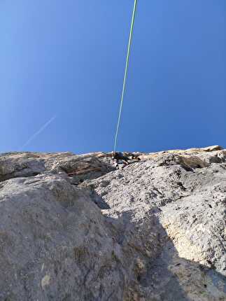 Corno del Framont, Moiazza, Dolomiti, Nicholas Farenzena, Gabriele Walicki - L'apertura di 'Baila Morena': terzo tiro