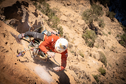 Taghia, Morocco, Fay Manners, Solenne Piret - Fay Manners and Solenne Piret making the first ascent of 'Win Oumalou' on Jebel Inslif at Taghia in Morocco, December 2025