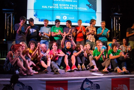 The North Face Kalymnos Climbing Festival 2012 - Premiazione Project Competition (da sx a dx): 1: Argyro Papathanasiou, Anna Nikoushkina, Hansjörg Auer, Iker Pou, Caroline Ciavaldini, Yuji Hirayama, Jonathan Siegriest, Barbara Zangerl, Melissa Le Neve, Simone Moro, Jacopo Larcher, Anna Stöhr, Daila Ojeda 2: Sam Elias, Kilian Fischhuber, Gabriele Moroni, Dani Andrada, Andre Neres, Alexander Megos, Nicolas Favresse, Michael Fuselier.