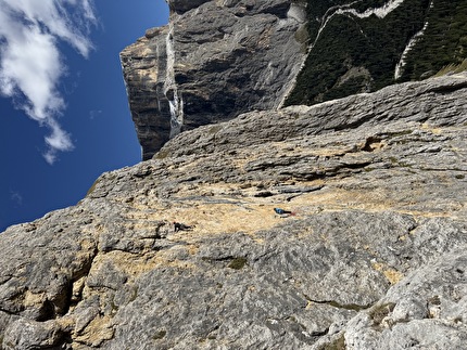 Dolomiti Race Piz Ciavazes - Alberto De Giuli e Enrico Lacedelli sulla via 'Dolomiti Race' al Piz Ciavazes, Sella, Dolomiti Dolomiti Race Piz Ciavazes - Alberto De Giuli e Enrico Lacedelli sulla via 'Dolomiti Race' al Piz Ciavazes, Sella, Dolomiti