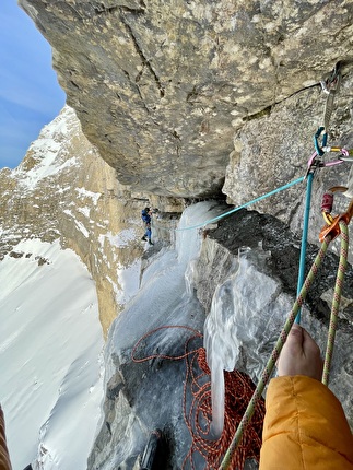 Roc de Garnesier, Dévoluy, France, Melvin Bou, Kilian Moni - Making the first ascent of 'Une histoire d'amitié' on the west face of Roc de Garnesier, Dévoluy, France (Melvin Bou, Kilian Moni 20/01/2026)