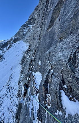 Schutzengelweg, Sagwand, Valsertal, Martin Sieberer, Lukas Waldner - Martin Sieberer and Lukas Waldner making the first winter ascent of 'Schutzengelweg' on the north face of Sagwandspitze in the Valsertal, Austria, on 20/01/2026 Schutzengelweg, Sagwand, Valsertal, Martin Sieberer, Lukas Waldner - Martin Sieberer and Lukas Waldner making the first winter ascent of 'Schutzengelweg' on the north face of Sagwandspitze in the Valsertal, Austria, on 20/01/2026