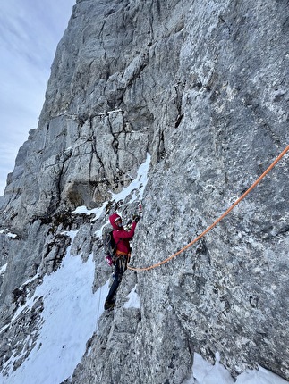 Tête aux Chamois, Switzerland, Melanie Grünwald,Fay Manners - Fay Manners and Melanie Grünwald making the first ascent of 'Elles Aussi' on the north face of Tête aux Chamois, Switzerland, January 2026