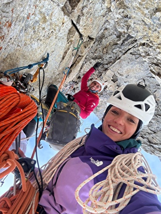 Tête aux Chamois, Switzerland, Melanie Grünwald,Fay Manners - Fay Manners and Melanie Grünwald making the first ascent of 'Elles Aussi' on the north face of Tête aux Chamois, Switzerland, January 2026