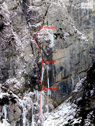 Val Coritenza, Alpi Giulie, Slovenia, Tine Cuder, Filip Princi, Miloš Milanović - Il tracciato di 'Bratstvo in cepini' in Val Coritenza, Alpi Giulie, Slovenia (Tine Cuder, Filip Princi, Miloš Milanović 13/01/2026)