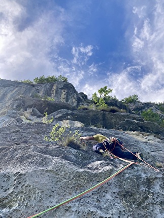 Parete del Covelo, Valle del Sarca, Nicola Cont, Filippo Michelon - L'apertura del terzo tiro di 'Pipì e Cocò' alla parete del Covelo in Valle del Sarca (Nicola Cont, Filippo Michelon 11-17/05/2025)