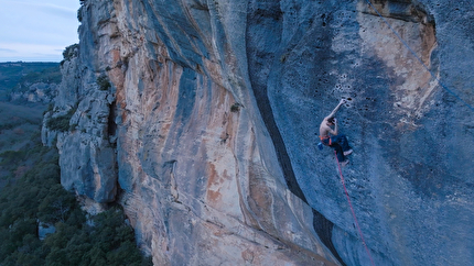 Erwan Legrand Buoux Bombé Bleu - Erwan Legrand making the first ascent of 'Bombé Bleu' at Buoux in France. The route was bolted in 1991 by Marc Le Menestrel and is arguably one of the biggest prizes in sport climbing