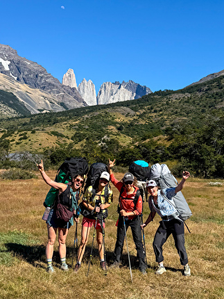South African route, Central Tower of Paine, Torres del Paine, Patagonia, Julia Cassou, Amelie Kühne, Belen Prados, Caro North - South African route, Central Tower of Paine, Torres del Paine, Patagonia (Julia Cassou, Amelie Kühne, Belen Prados, Caro North)