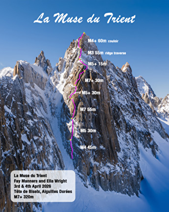Tête de Biselx, Fay Manners, Ella Wright - The route line of 'La Muse du Trient' on Tête Biselx, Switzerland (Fay Manners, Ella Wright 3-4/04/2026)