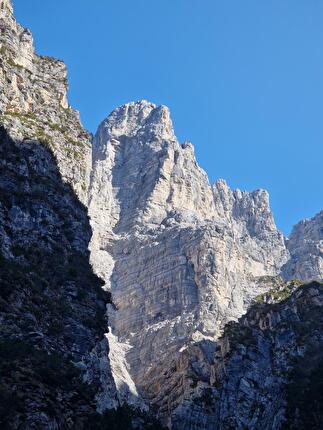 Via Italo-Polacca Burèl, Schiara, Dolomiti, Diego Dellai, Marco Toldo - Diego Dellai & Marco Toldo sulla 'Italo-Polacca' al Burèl (Dolomiti): la parete del vista dalla Val de Piero