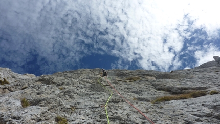 Presolana - Il colpo di coda (7a+, 160m), Presolana, first ascended on 22/09/2012 by Stefano Codazzi and Daniele Natali