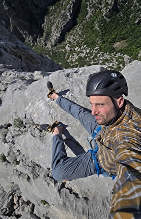 Paklenica, Croatia, Jernej Kruder - Jernej Kruder contemplating his free solo at the top of 'Nostalgija' at Paklenica in Croatia