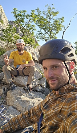 Paklenica, Croatia, Jernej Kruder - Matic Grudnik and Jernej Kruder on the top of 'Življenje' at Paklenica in Croatia