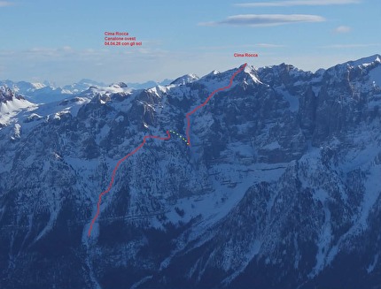 Cima Rocca canalone ovest discesa con gli sci nelle Dolomiti di Brenta da Luca e Roberto Dallavalle